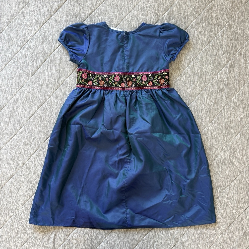 Hannah Andersson Formal Dress Girls 5T 110 Iridescent Blue Puff Sleeve Scandi - Picture 2 of 9